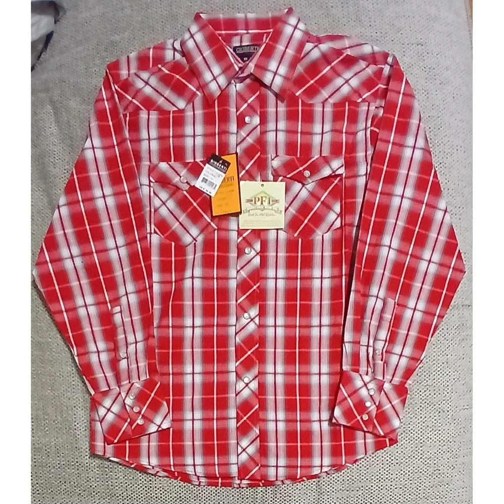 Gioberti Western Plaid Shirt Kids Boys Red White Long Sleeve Snap Button Up NWT